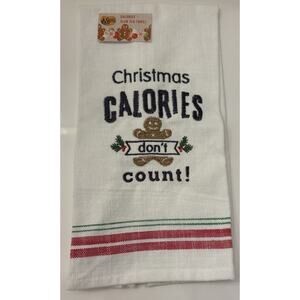 Cracker Barrel “Christmas Calories Don’t Count” Slub Tea Towel NWT Embroidered